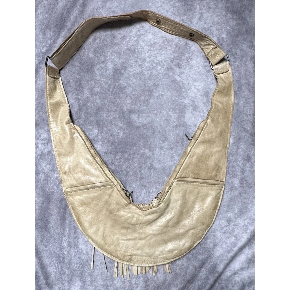Authentic Sash Bag Leather‎ Fringe Crossbody Tan 10-Pocket Ergonomic India READ